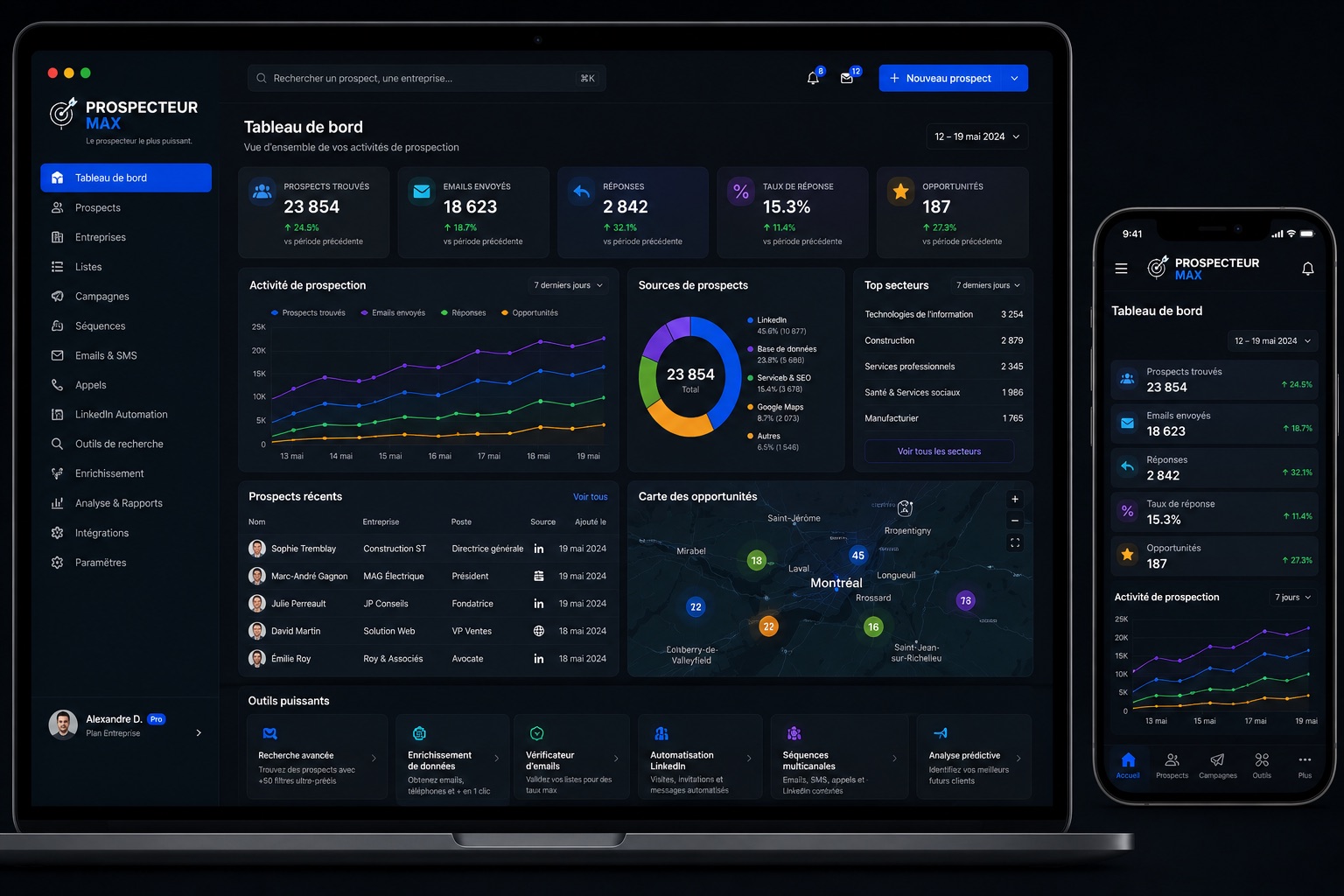 Application Prospecteur Max avec tableau de bord et version mobile