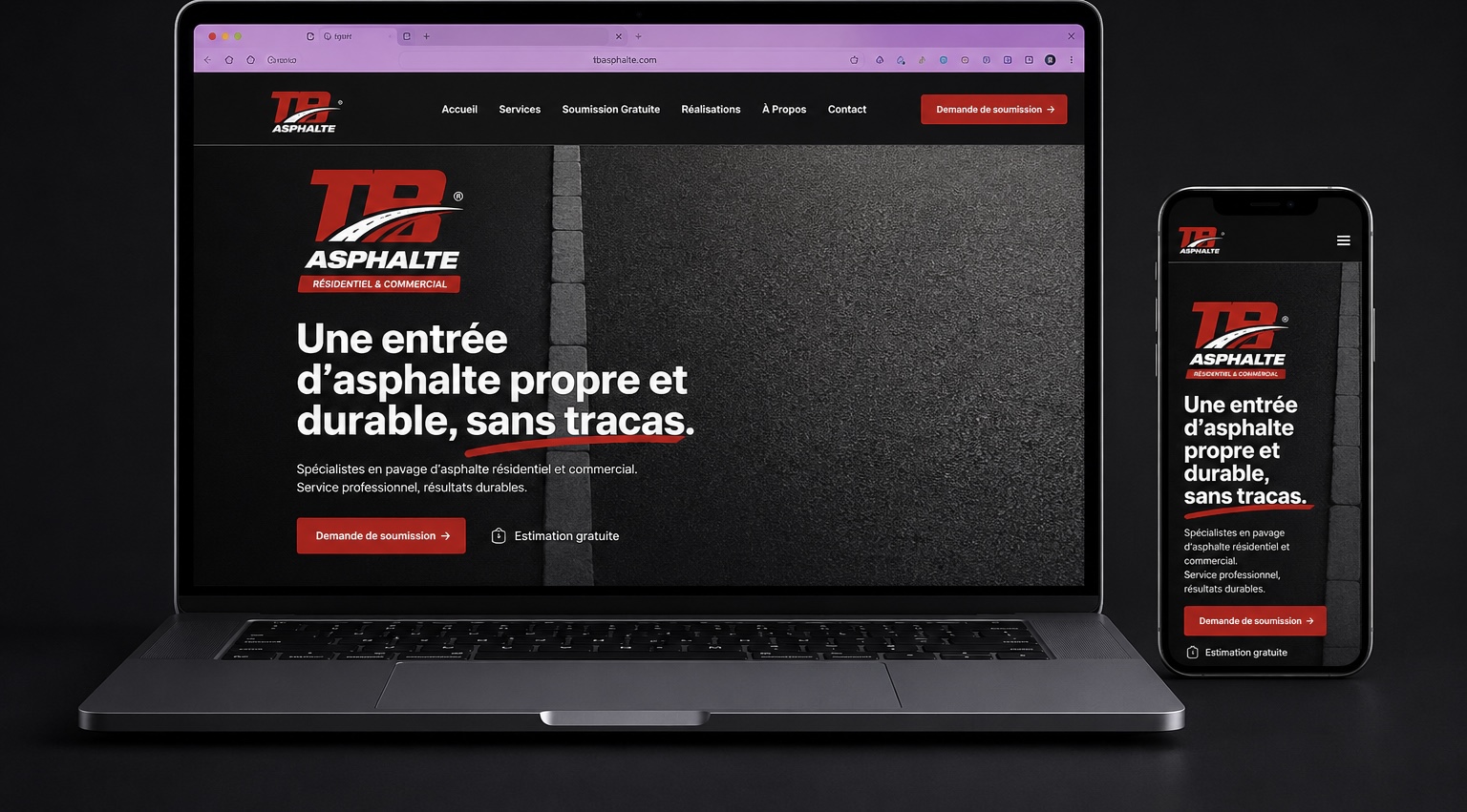 Site web TFI Asphalte présenté sur ordinateur et mobile